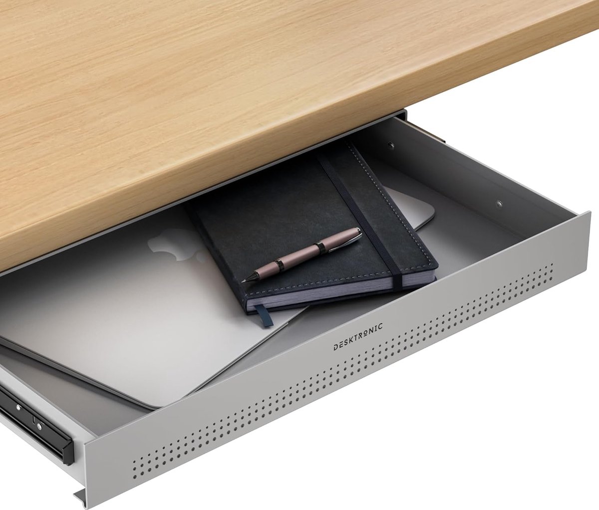 SnelShoppen - Bureau-organizer, opbergdoos voor kantoor, school en thuiskantoor, metalen lade met verborgen ladebox, grijs, schrijfwaren organizer
