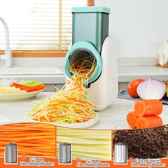Elektrische groentesnijder - Keuken rasp - Snel eten bereiden - 6-in-1 functies - 12 x 17 x 28 cm - Wit — afbeelding 2