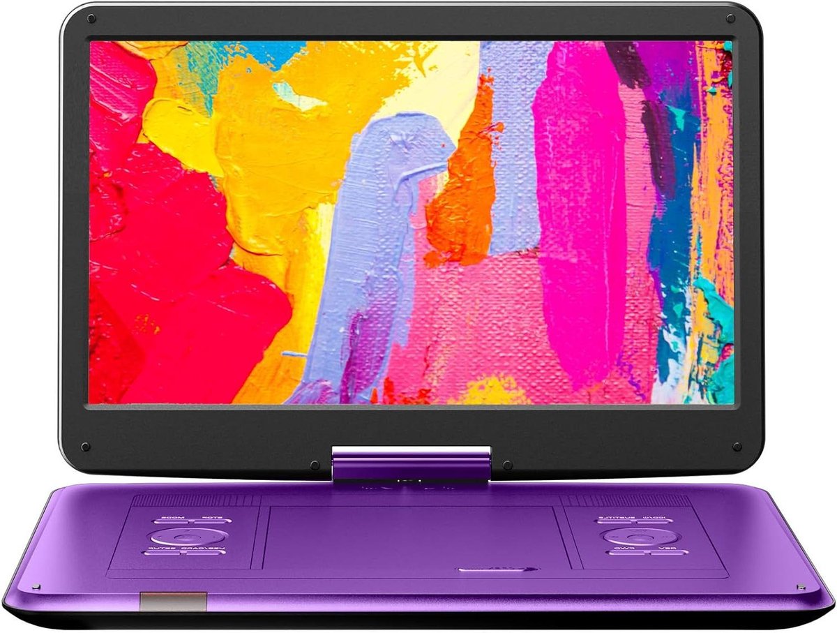 Draagbare DVD Speler - Films Kijken - Reis Entertainment - Groot Draaibaar Scherm - 156 Inch - Paars