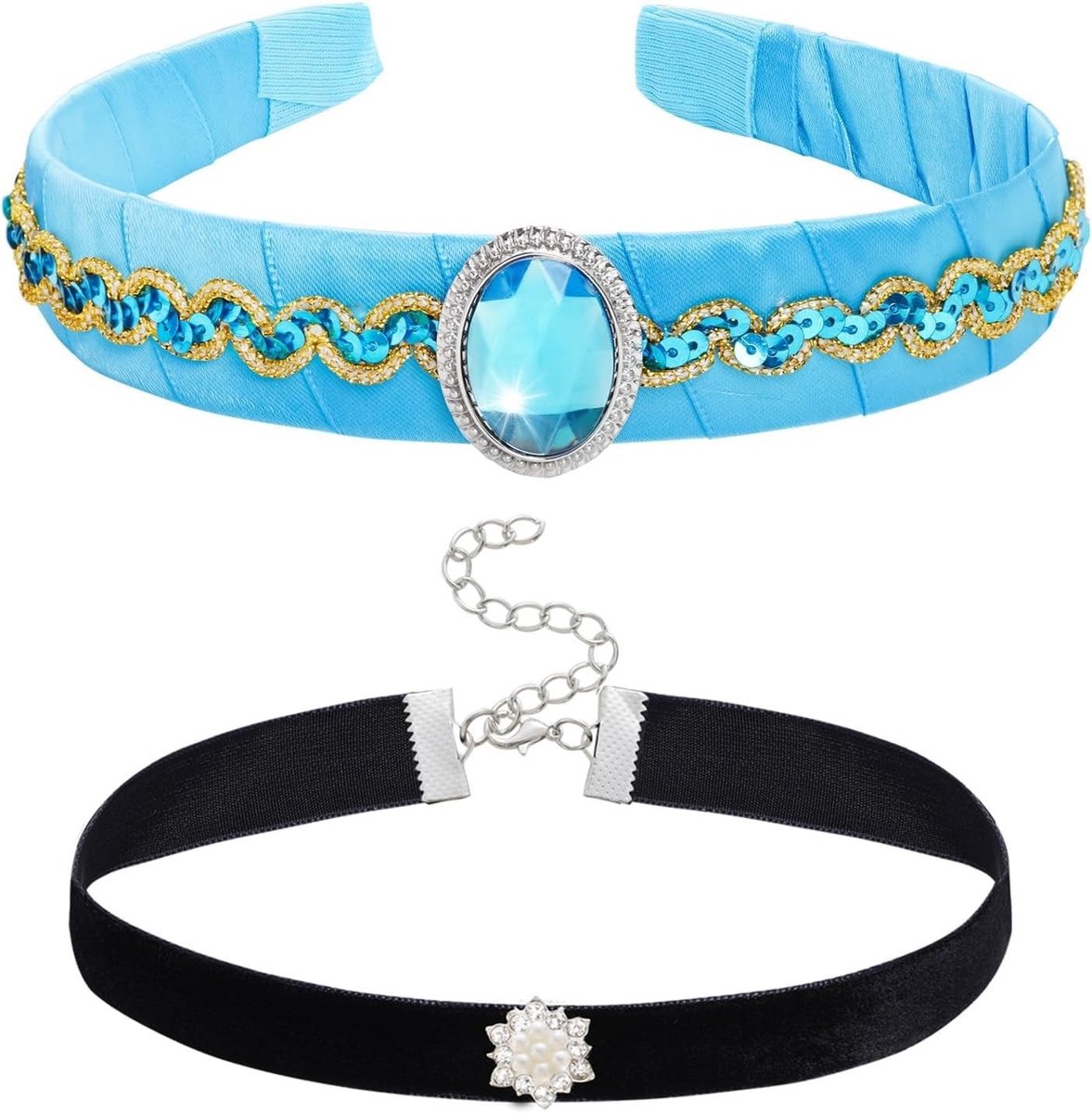 Halloween Kostuum 2-delig met Brede Blauwe Haarband en Zwarte Kraag voor Kinderen en Volwassenen - Perfect voor Cosplay en Verkleedfeesten