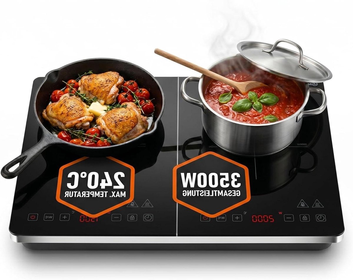 Inductiekookplaat 2-pits - Draagbare kookplaat - Snel Koken - Super slank design - 3500 W - Zwart
