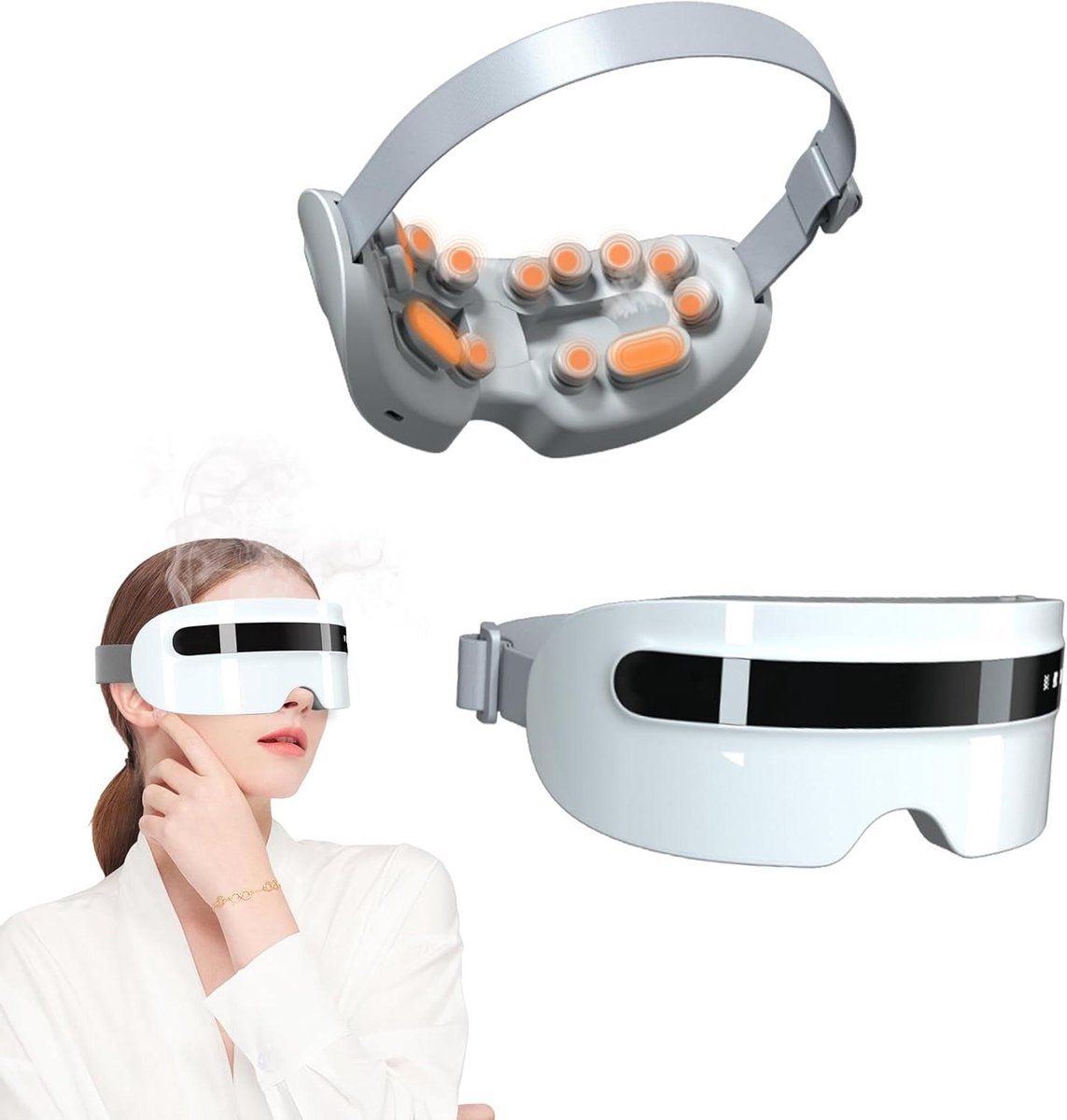 Oog Massager - Verwarmend Masker - Vermoeide Ogen - Met Stoom Muziek - 2000 mAh Batterij - Wit Zwart