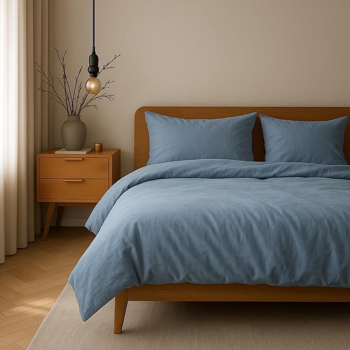 SnelShoppen - VEL VET HOME Beddengoed 140 x 200 cm, Dekbedovertrekset met Kussensloop 80 x 80 cm, 100% Katoen, Denim Blauw, Hoge Kwaliteit, Met Ritssl