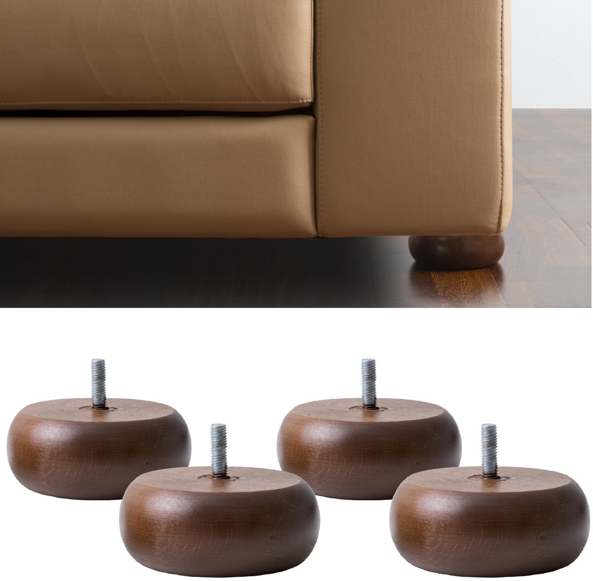 SnelShoppen - Set van 4 ronde meubelpoten van massief hout, walnoot, hoogte 45 mm, perfect voor fauteuils, kasten en diverse meubels