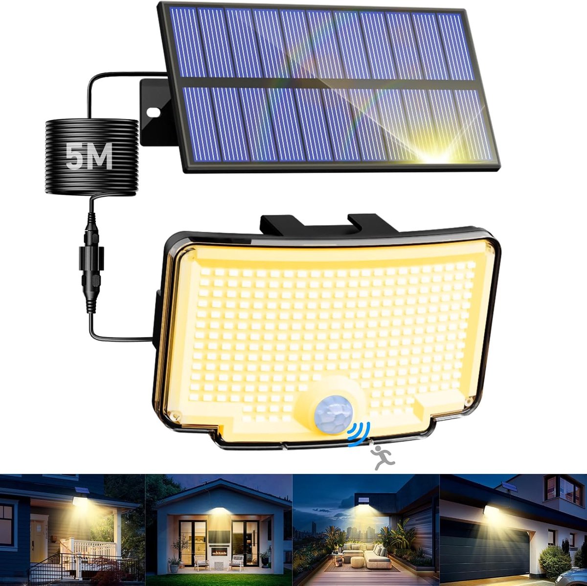 nipify Warm White Solar Lights Outdoor Motion Sensor 318 LED 3 Modes Solar Outdoor Light IP65 Weatherproof Wide Angle - ShopVlot