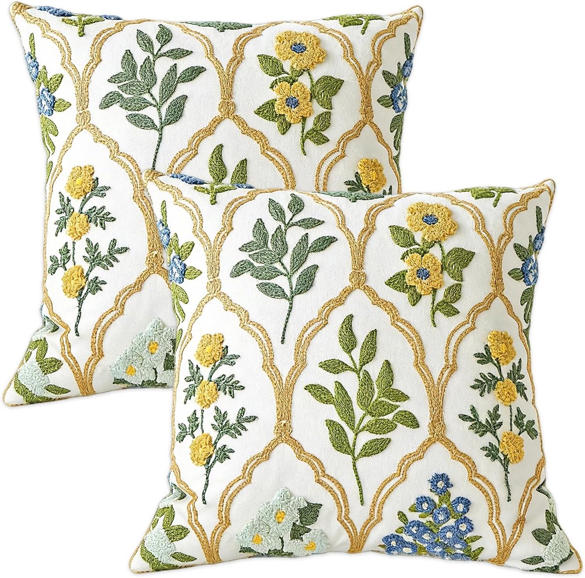 SnelShoppen - Set van 2 Geborduurde Kussenslopen 45 x 45 cm met Kleurrijke Bloemen voor Sierkussens in de Woonkamer, Slaapkamer en Tuin