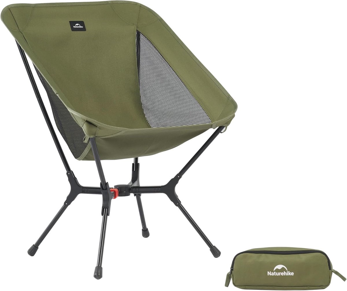 SnelShoppen - Ultralichte Vouwstoel, Klapstoel voor Kamperen, Picknick en Outdoor-Activiteiten, Klein Verpakkingsformaat, Robuust Design, Groen, M