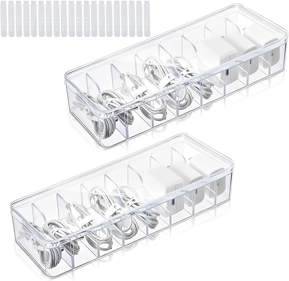 8 Compartments Cable Management Box with Cover, 2 Pieces Cable Organizer Box, Waterproof and Dustproof, with 24 Pebble - ShopVlot