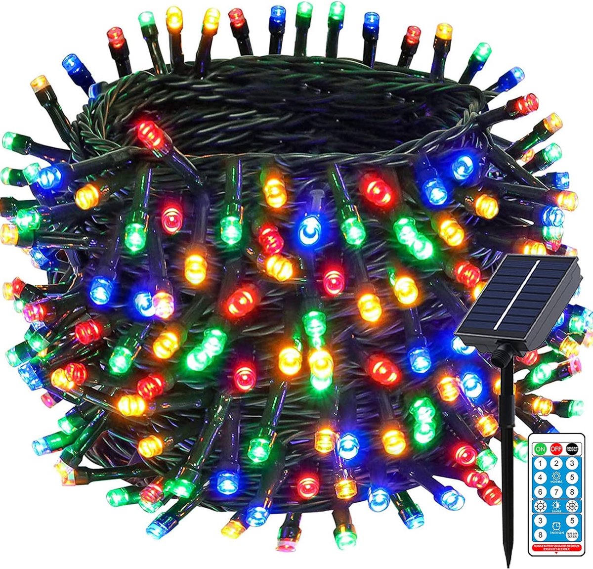 SnelShoppen - Lichtsnoer op Zonne-energie 30 m met 300 LED's, Weerbestendig Kerstverlichting voor Buiten, 8 Modi, Timer en Afstandsbediening voor Tuin