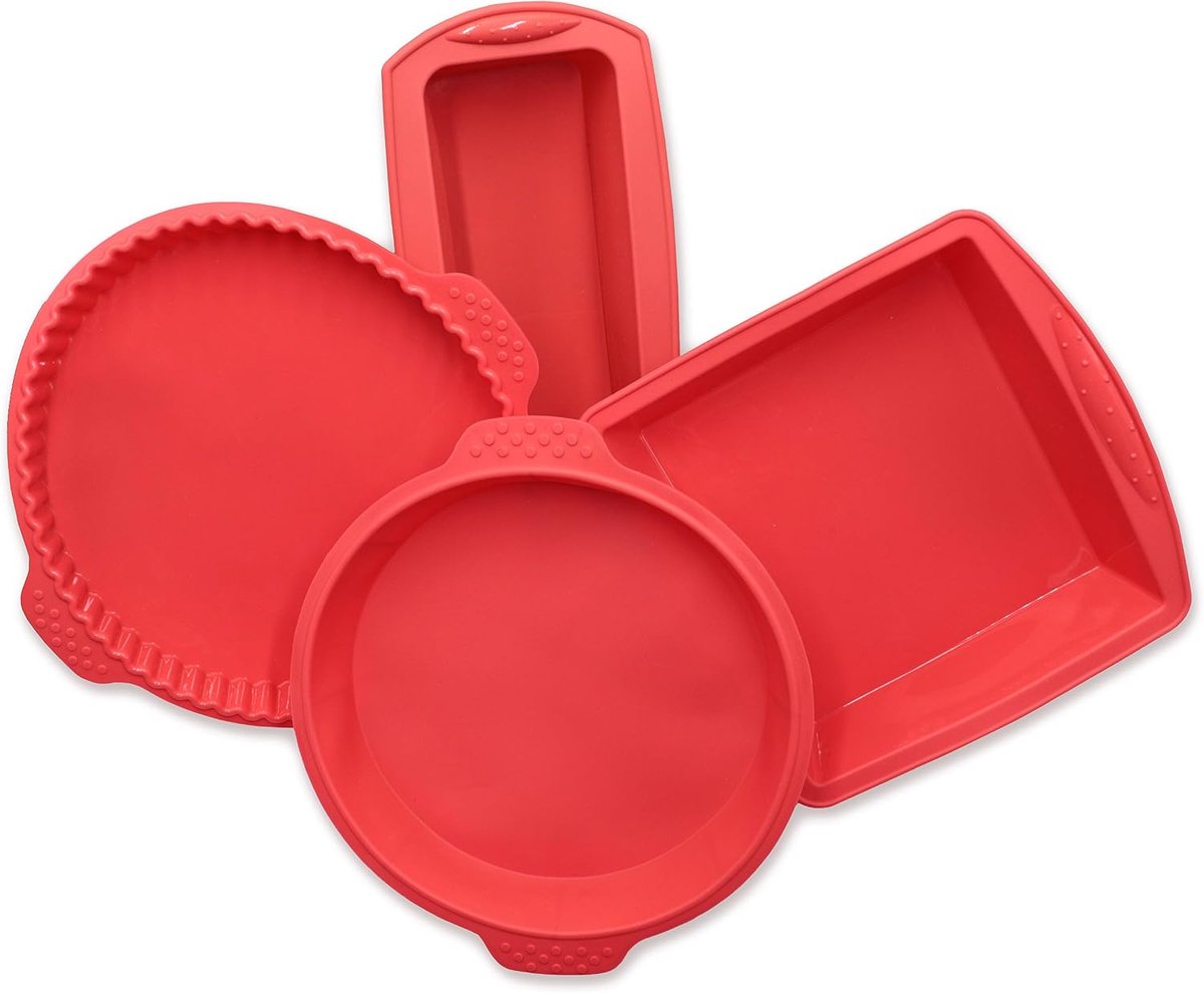 SnelShoppen - Set van 4 Siliconen Bakvormen, Bakvormen voor Taart, Muffins, Fruitbodems, Flexibel en Hittebestendig, Ideaal voor Keuken, Feest en Bakp