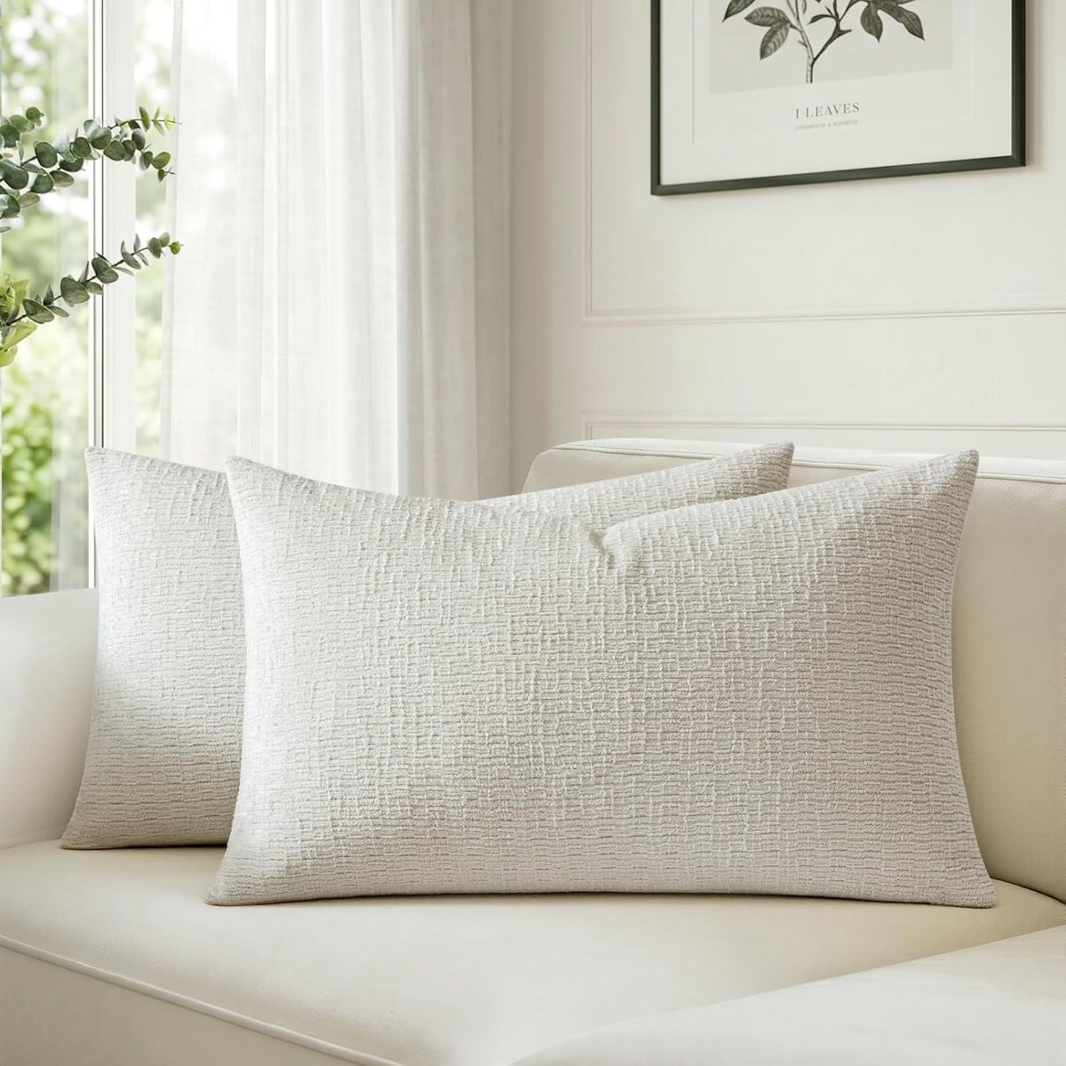SnelShoppen - Kussensloop Set van 2, 30 x 50 cm, Crèmekleurig Chenille, Zacht en Wollig, Wasbaar, Geschikt voor Bank, Woonkamer en Slaapkamer met Subt