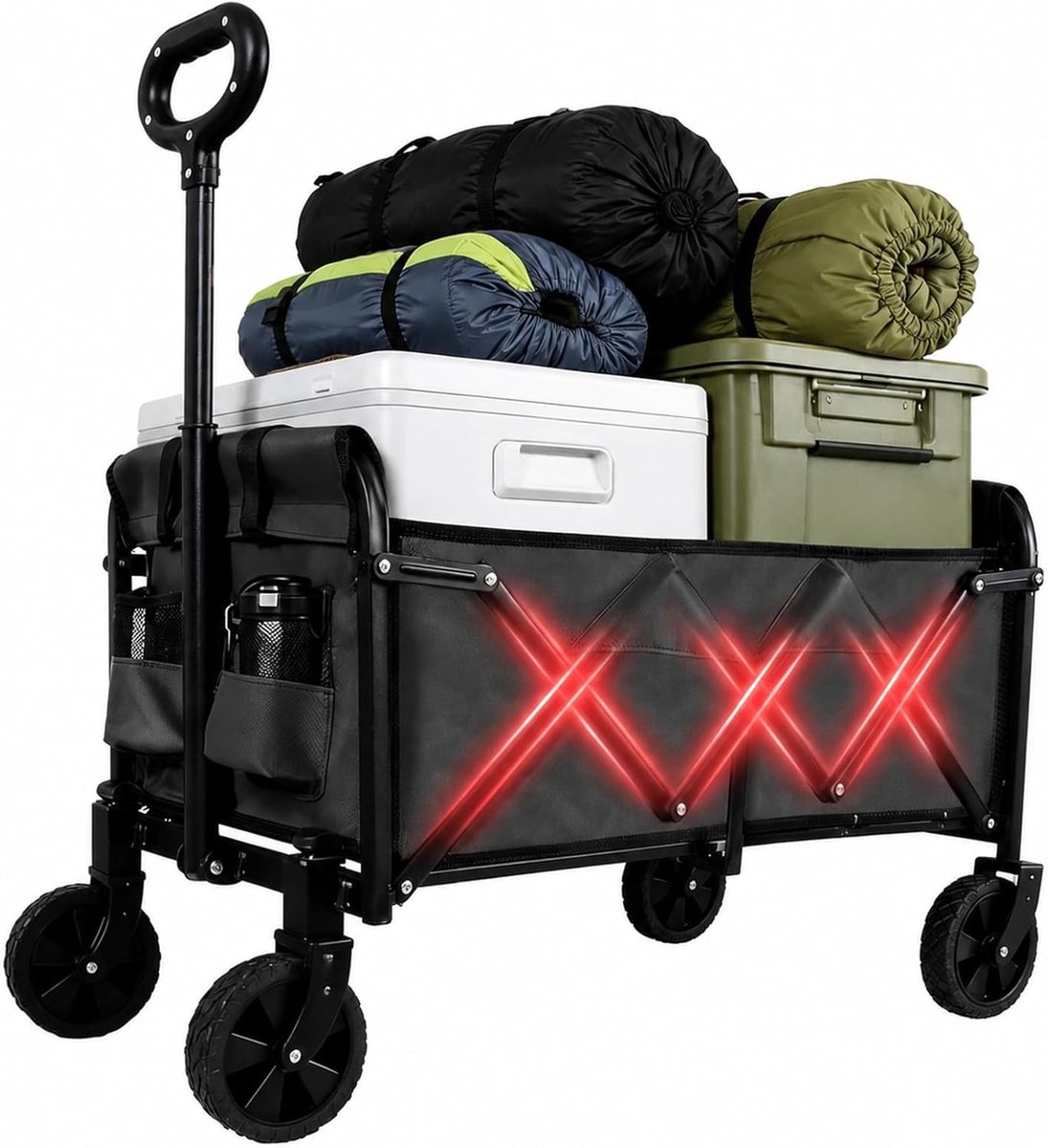 SnelShoppen - Opvouwbare Kinderwagen Multifunctioneel met Offroad-Wielen, Draagbaar voor Kamperen, Tuinieren, Winkelen en Sport - Zwart, 225 kg, 120 L