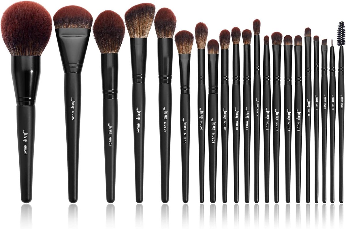 Thijox - Make-Up Kwasten Set 21 Stuks Zwart - Professionele Make-Up Borstels voor Poeder, Foundation, Oogschaduw, Eyeliner, Wenkbrauw, Lip & Blender -
