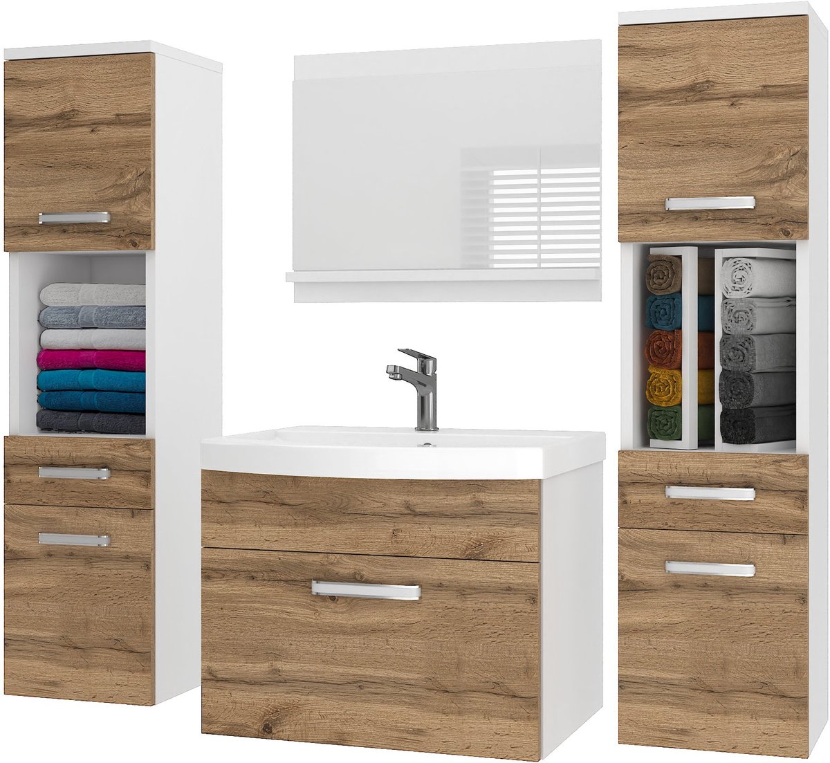 BELINI Badkamermeubel Set PRI M6 - Badmeubelset 120 cm Goudbruin Mat met Wastafel en Spiegel - Wandmontage