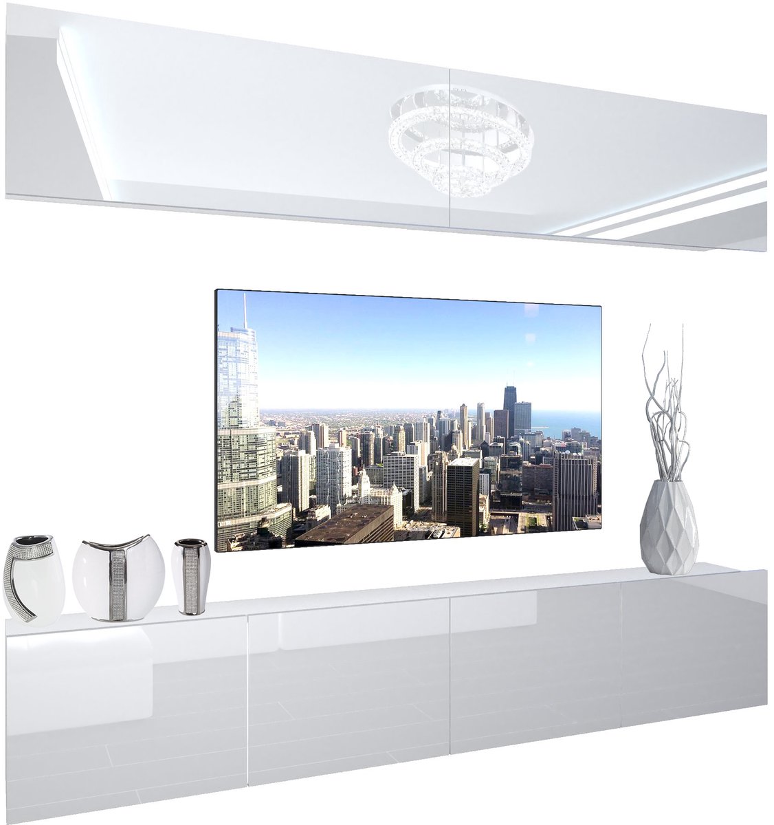BELINI Wandmeubel NEX 6 - TV-Wandkast Set met LED-Verlichting Wit - Hoogglans Fronten