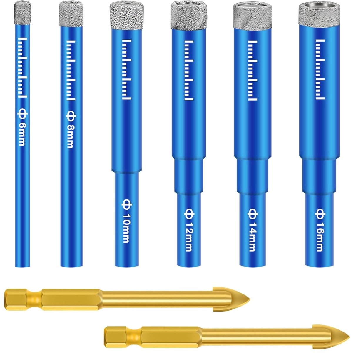 Set van 8 Tegelboor Bits 6/8/10/12/14/16mm voor Keramiek, Graniet, Glas en Porselein