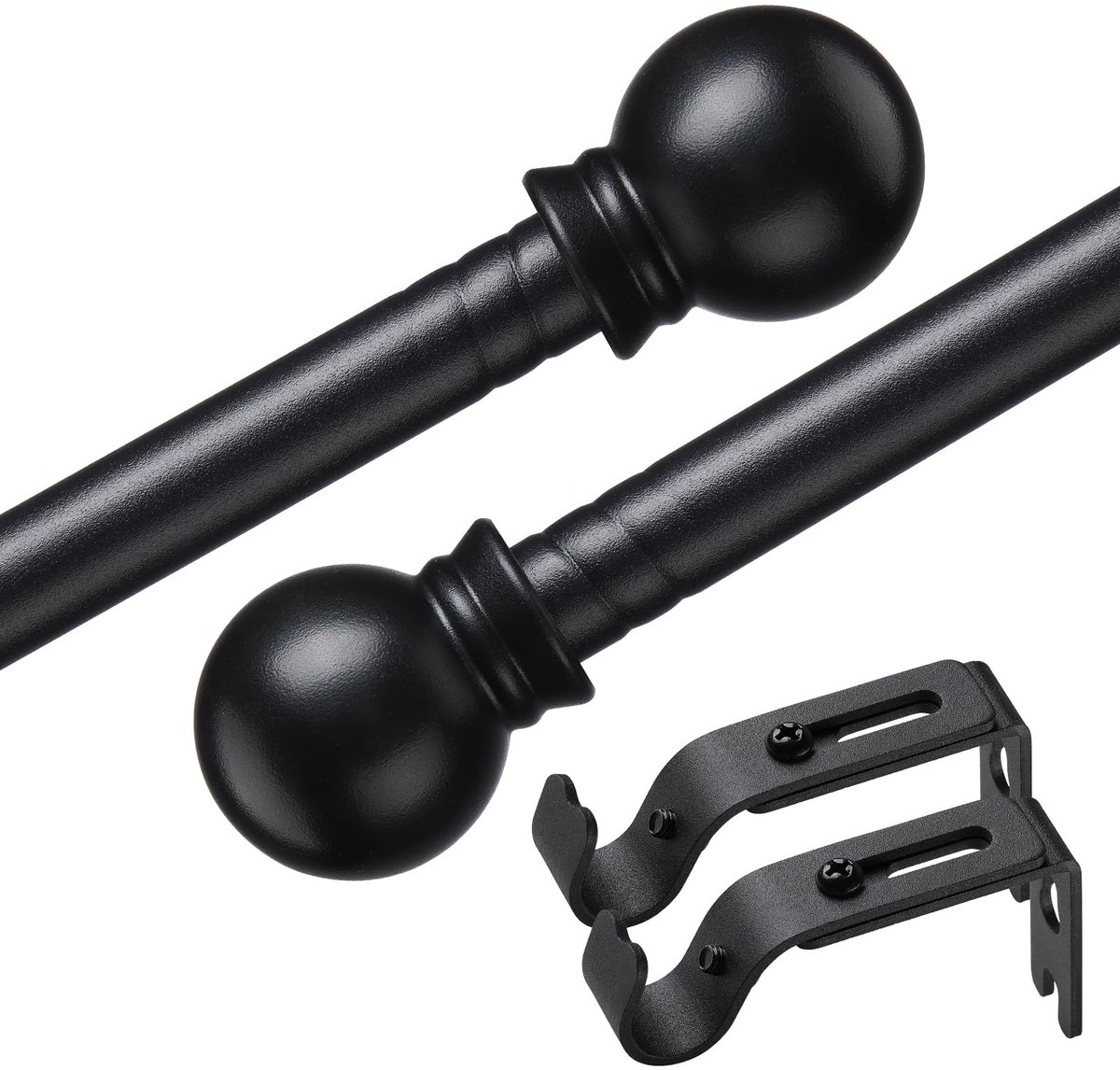 SnelShoppen - Gordijnroeden Enkel 76-152 cm - Matzwarte Metalen Gordijnroede Set 1,5 cm - Decoratieve Gordijnroeden met Beugels voor Woonkamer, Slaapk