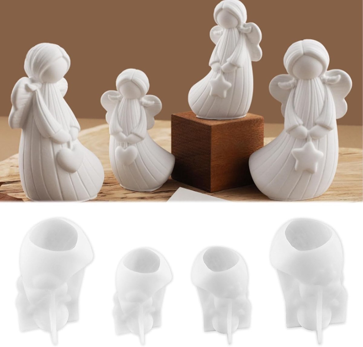 Siliconen 3D Engel Vorm voor Gips Gieten - 4 Stuks voor Verjaardagen, Feestdagen en Creatieve DIY Decoraties