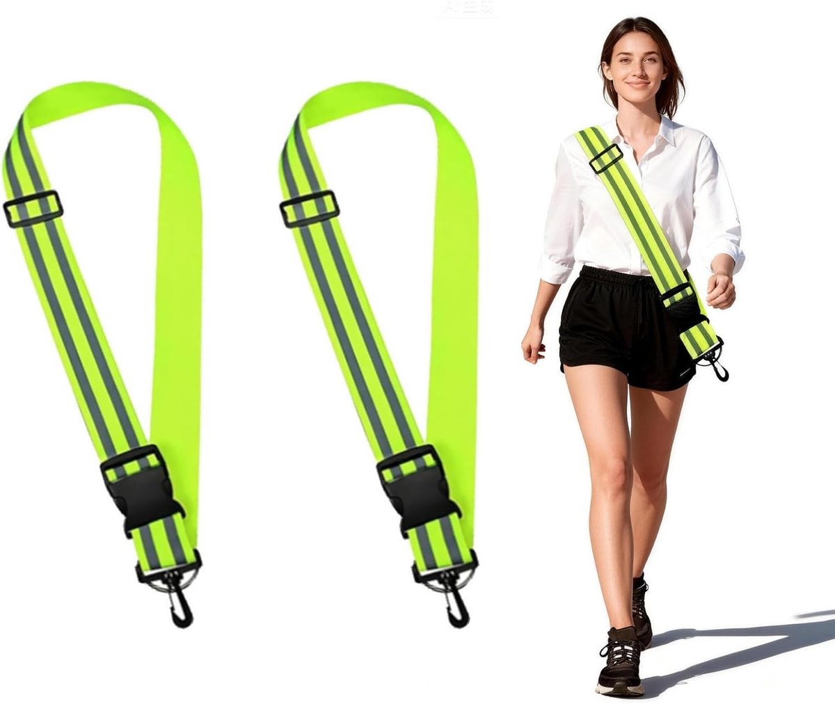 Set van 2 Verstelbare Reflecterende Kledingriemen met Carabiner, Elastische Hardloopriem voor Hoge Zichtbaarheid tijdens Fietsen, Wandelen en Joggen