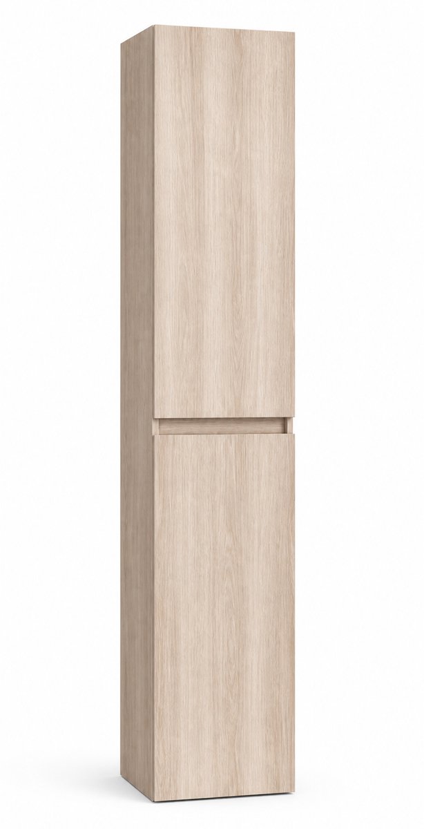 H&F Kolomkast Eikgrijs 135 x 35 x 35 cm – Badkamerkast – Strak Design – Soft-Close – Vochtbestendig Multiplex