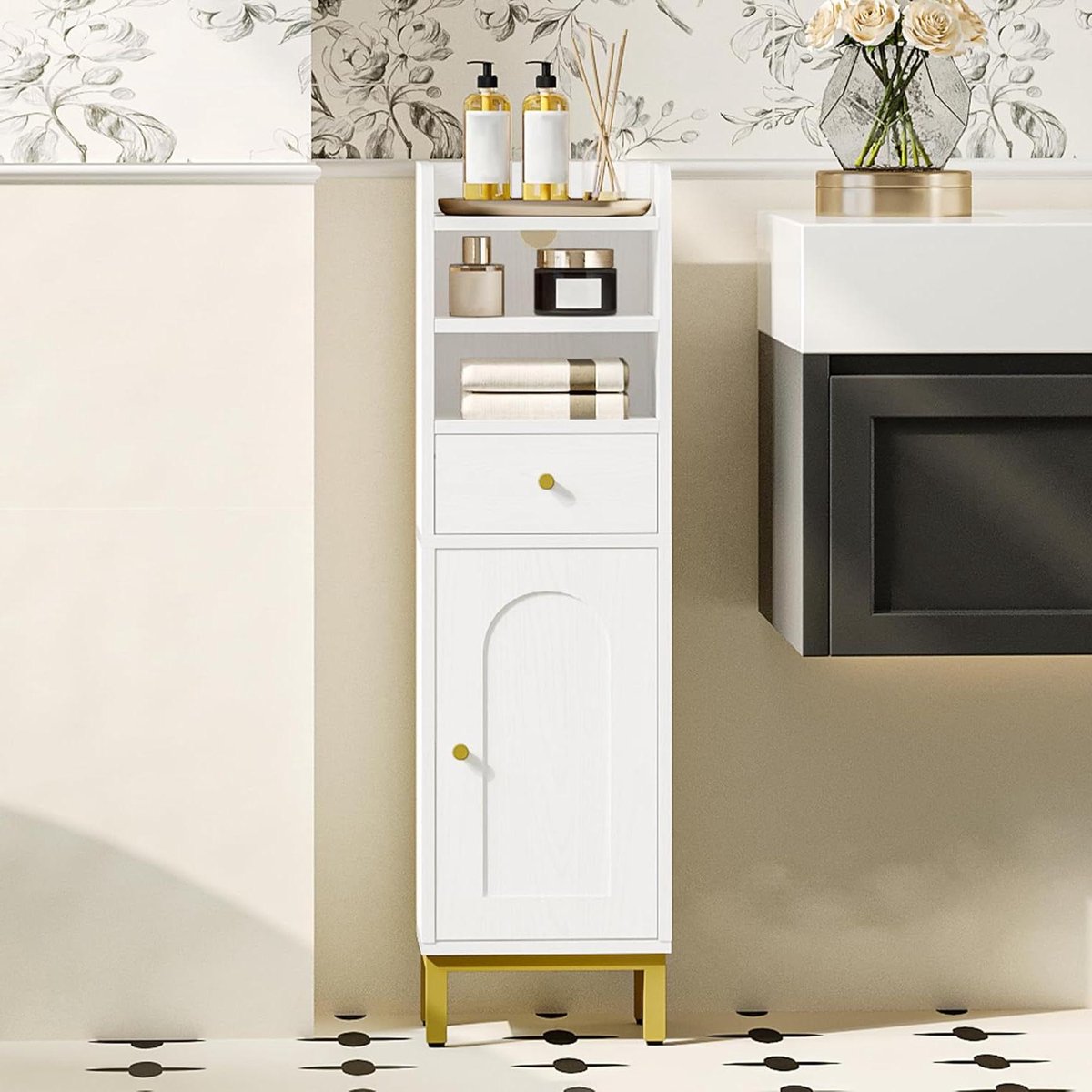 Badkamerkast - Toiletkast - Ruimte Besparen - Verstelbare Planken - 20 x 25 x 85 cm - Wit