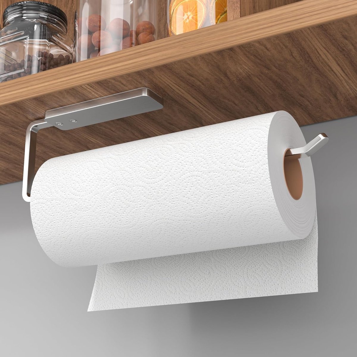 SnelShoppen - Keukenhanddoekhouder Zilver - Zelfklevend Towel Rail - Geen Boren Nodig - 31 cm Lang - Onder de Keukenkast - Handdoekhouder voor Keuken