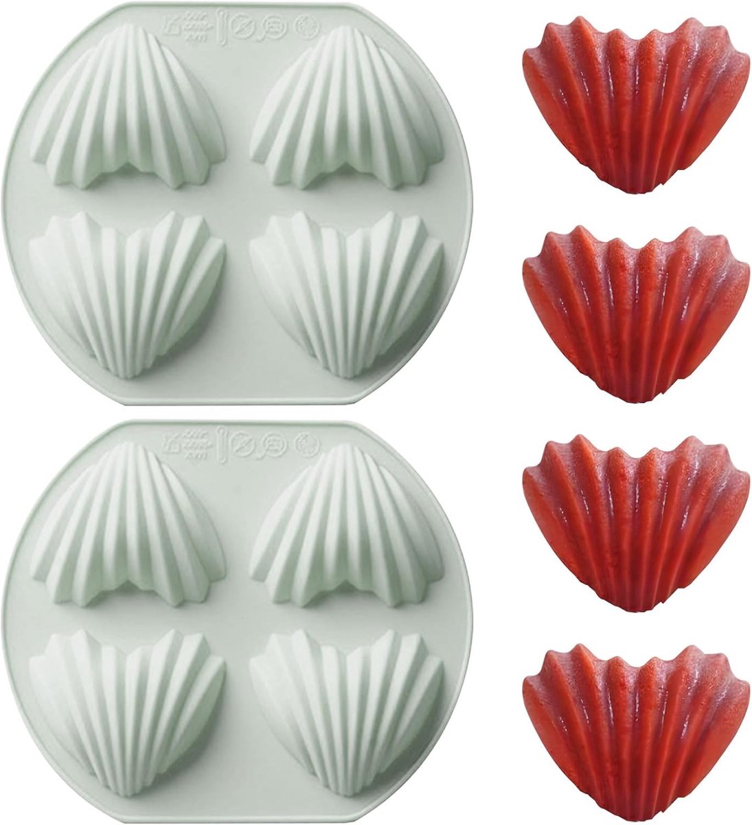 Madeleine bakvorm van siliconen met 4 holtes, 14,6 x 12,7 cm, schelp-design, ideaal voor gebak en desserts