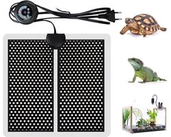 Verwarmingsmat Terrarium - Warmtemat Reptielen - Optimale Temperatuur - Instelbare Thermostaat - 15 x 14 cm - Zwart