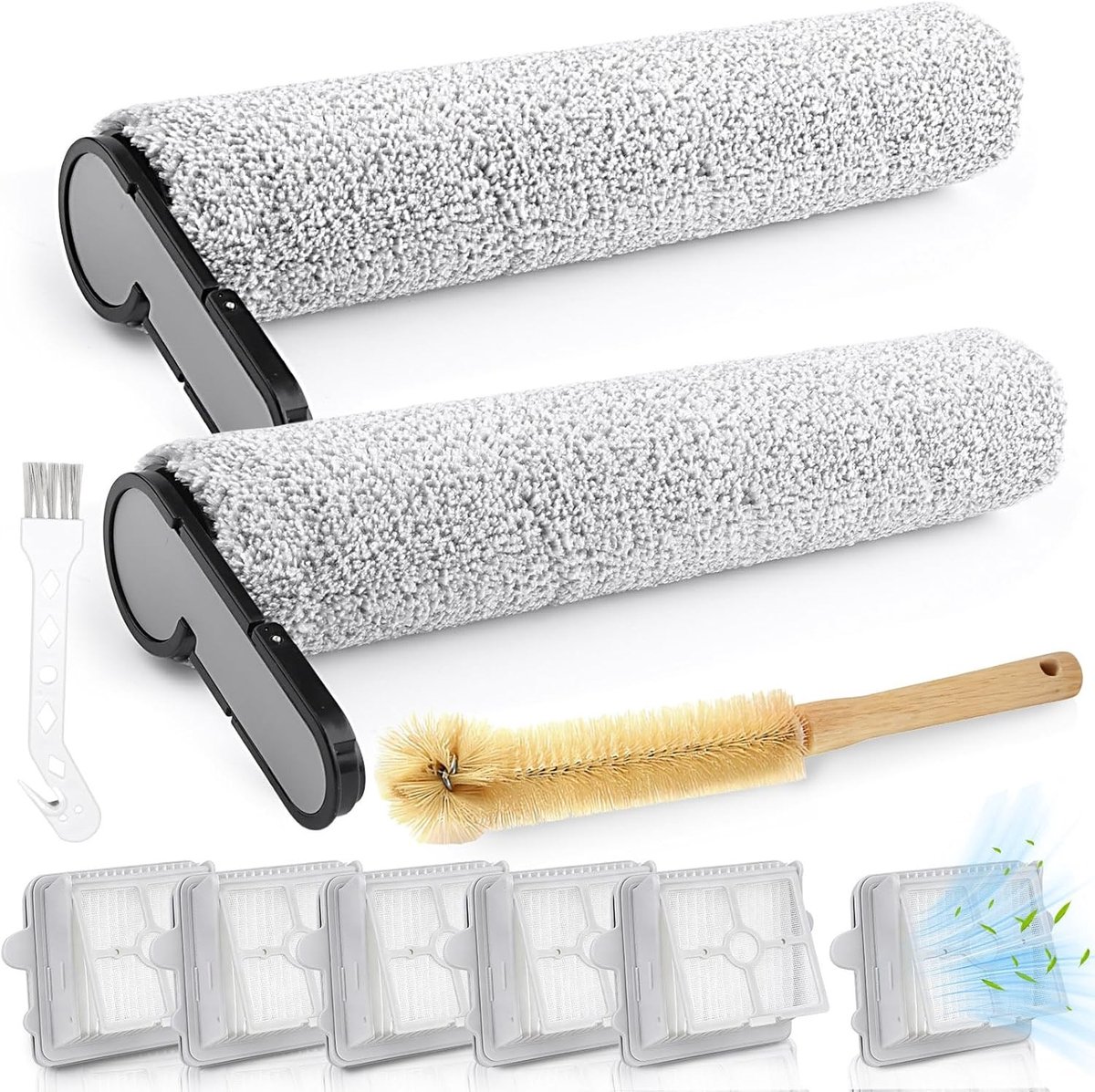 Accessoires voor F25 Stofzuiger - 2 Rollerborstels, 6 HEPA Filters en 2 Schoonmaakborstels voor Efficiënte Reiniging en Onderhoud