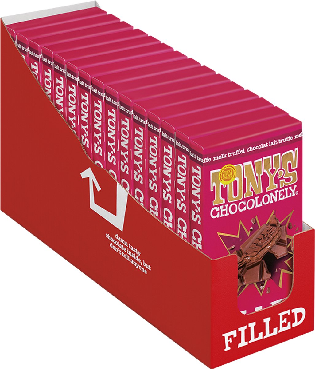 Tony's Chocolonely - Gevulde Chocolade Reep - Filled Melk Zachte Truffel - 127 Gram - Fairtrade Belgische Chocola - Bulk verpakking - 15 stuks x 127 gram
