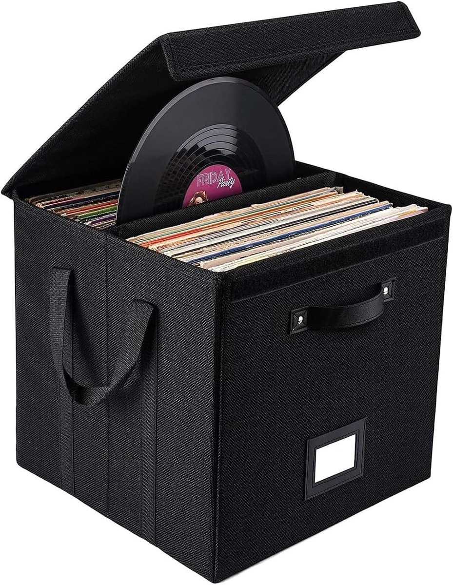 SnelShoppen - 33 × 33 cm Vinylplaten Opbergdoos - Opvouwbare Albumbox met Deksel en Handgrepen - Waterafstotende Opbergbox voor 120 Singles - Ideaal v
