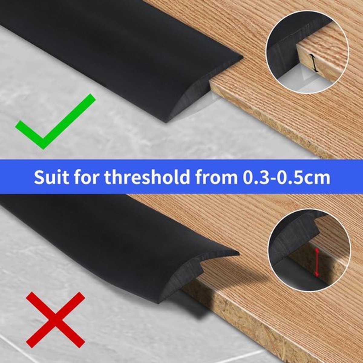 Zwart PVC Laminaat Vloer Drempel Strip voor Tegelranden - 9 meter Lang - Zelfklevend