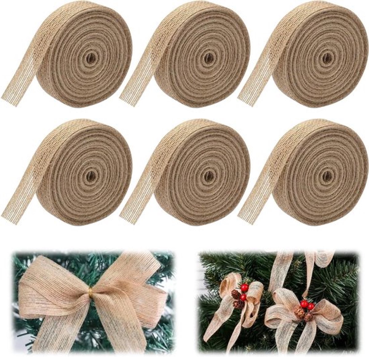 Natuurlijk jutelint voor Kerstmis en bruiloftsdecoratie - 20 mm - 10 m/rol