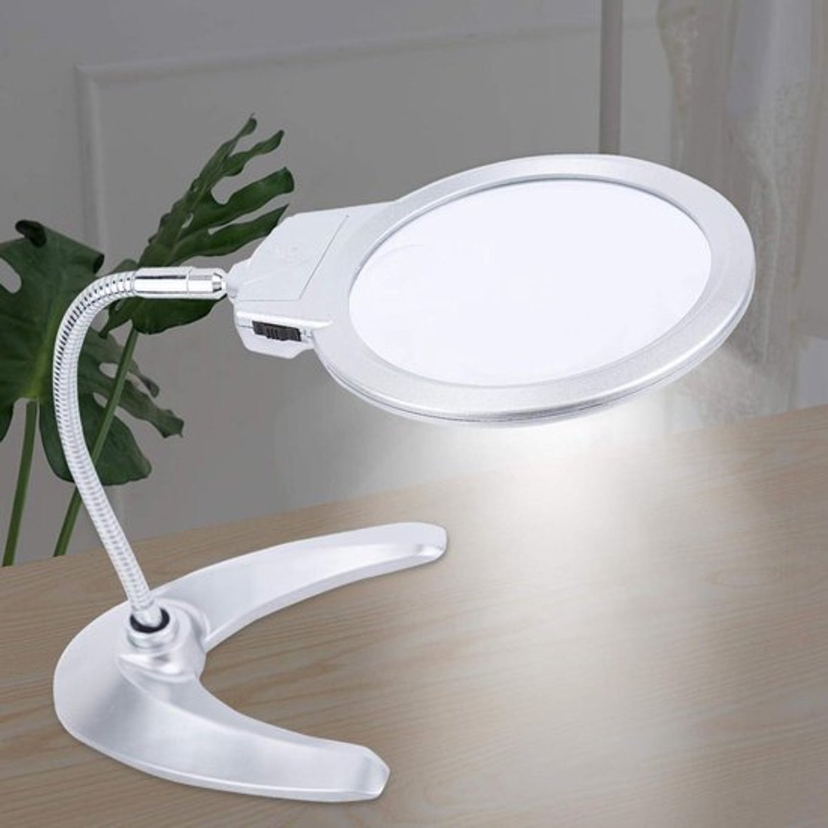 Vergrootglas met LED-verlichting en optische glazen lens voor bureau, vergrootglas met 2 LED-lichten - handig voor hobby, lezen en knutselen