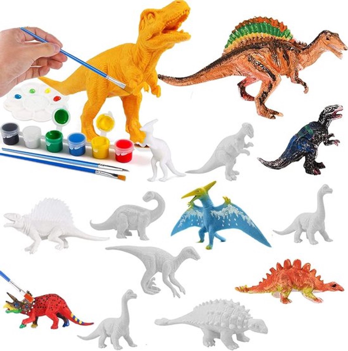 Schilderset voor kinderen - Dinosaurus thema - 14 stuks - 3D speelgoed - Creatief cadeau - Leeftijden 3-7 jaar - Jongens en meisjes - DIY dinino schilderen