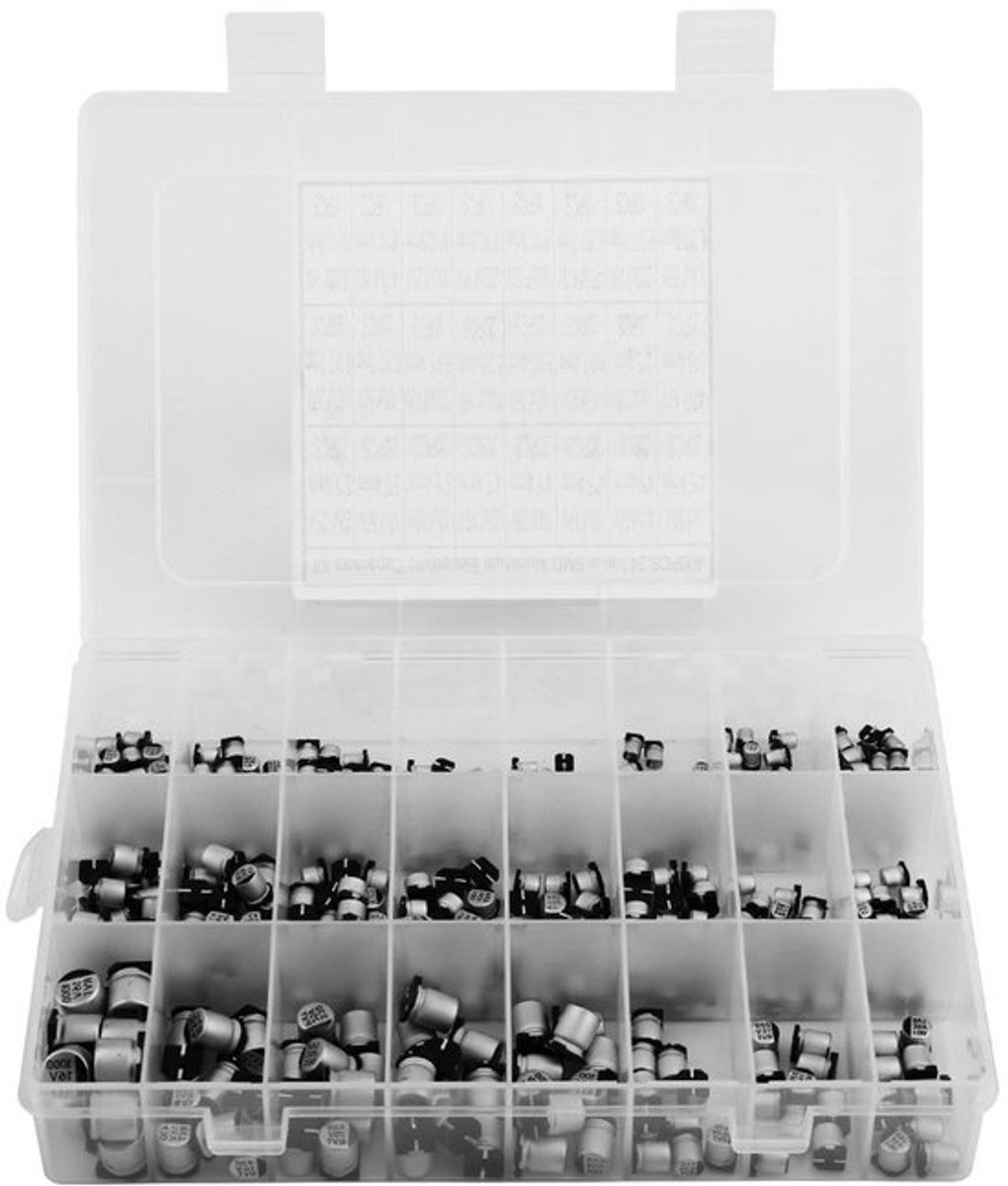 Assortiment van Miniatuur elektrolytische condensatoren 400 stuks 1 µF-1000 µF SMD aluminium condensatoren met 24 waarden voor elektronica-projecten