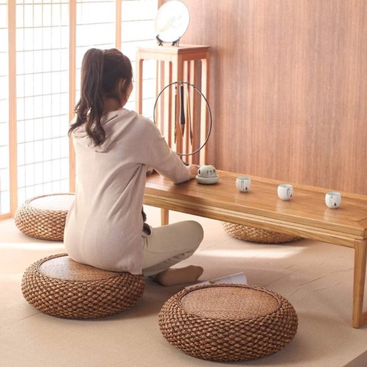 Koffiekleurig Vloerkussen in Japanse Stijl voor Woonkamer en Balkon - Tatami Mat - Comfortabel en Stijlvol
