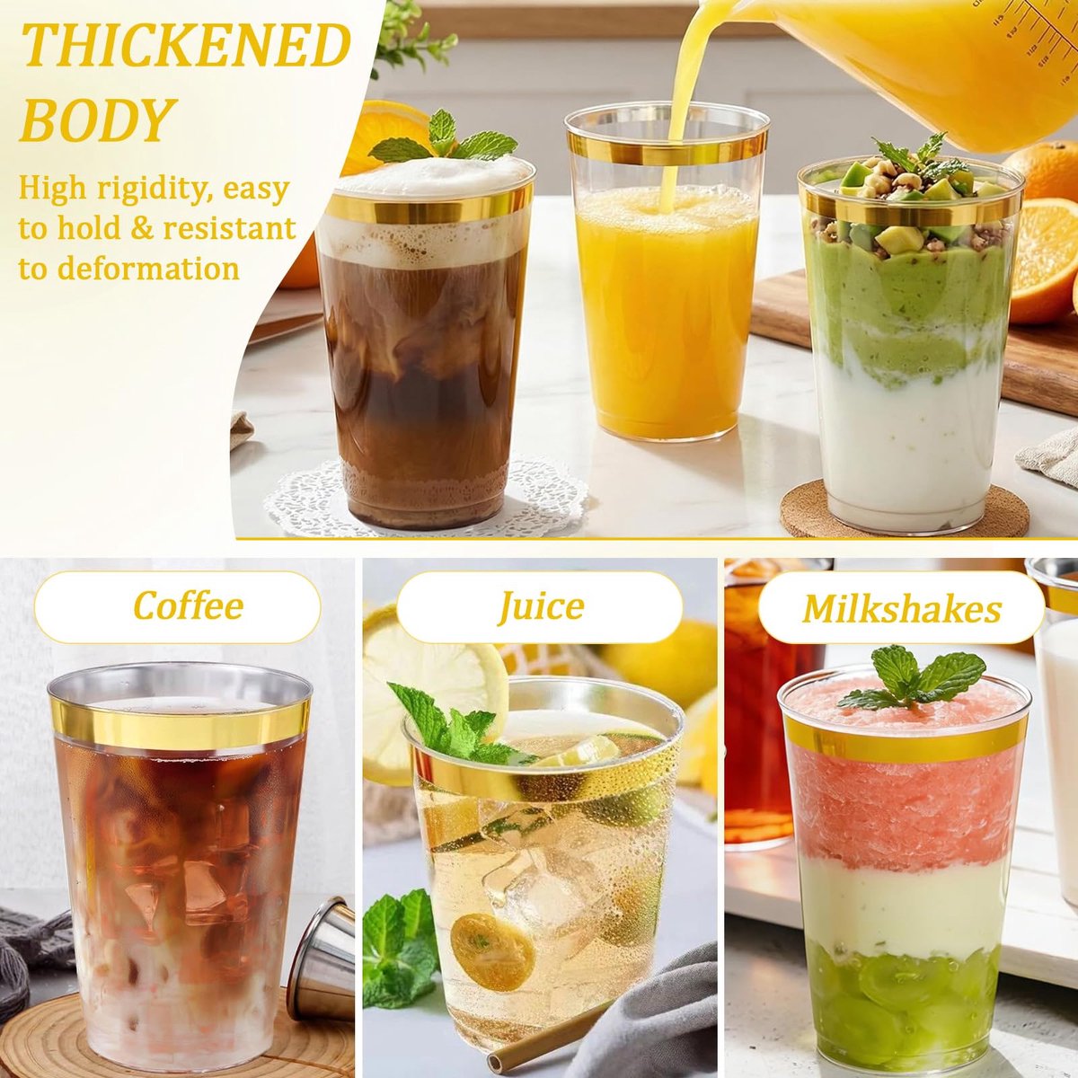 SnelShoppen - Set van 30 Herbruikbare Bekers 300 ml - Gouden Plastic Cocktailglazen voor Feesten, Verjaardagen, Bruiloften en Festivals - Ideaal voor