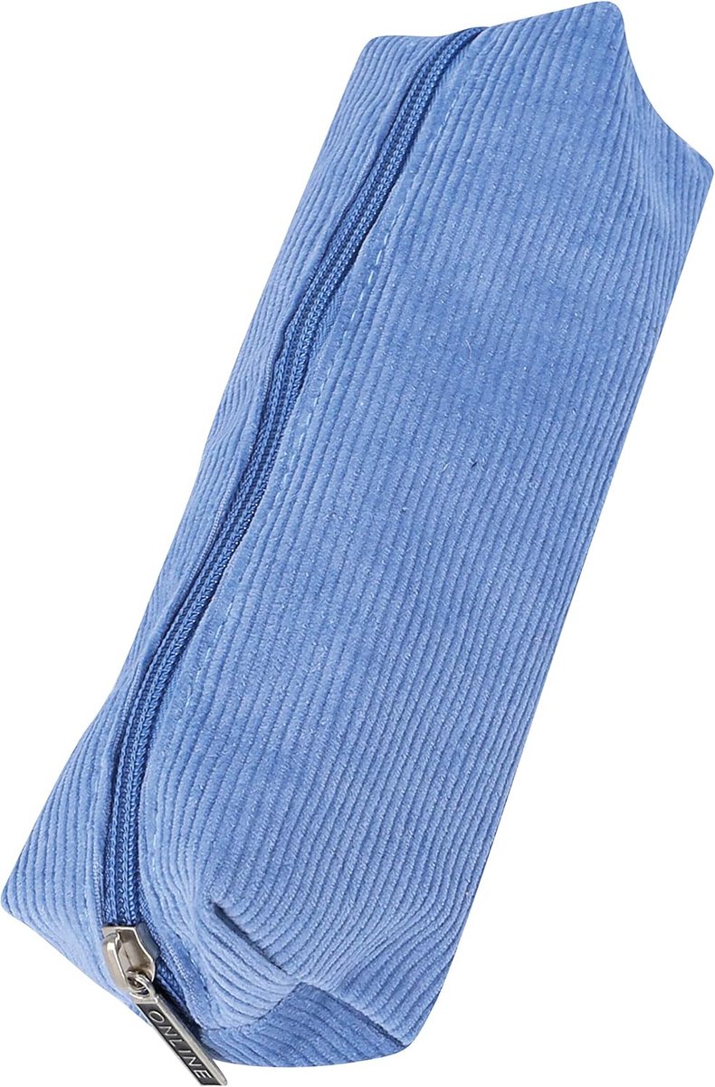 SnelShoppen - Online Premium Pennenetui Corduroy Blauw - Stijlvolle Etui voor Jongens en Meisjes - Praktische Ritssluiting - 1 Vak - Ideaal voor Schoo
