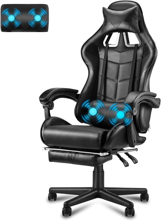 Gaming Stoel - Comfortabele Stoel - Langdurig Zitten - Met Massagefunctie - Tot 135 kg - Zwart — afbeelding 2