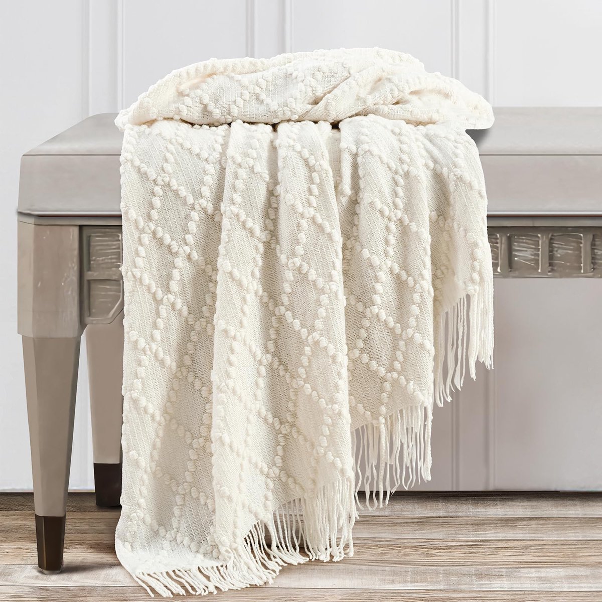 SnelShoppen - Zachte Gebreide Deken 127x178 cm - Effen Witte Plaid voor Bank of Bed - Decoratieve Textuur Deken voor Woonkamer en Slaapkamer