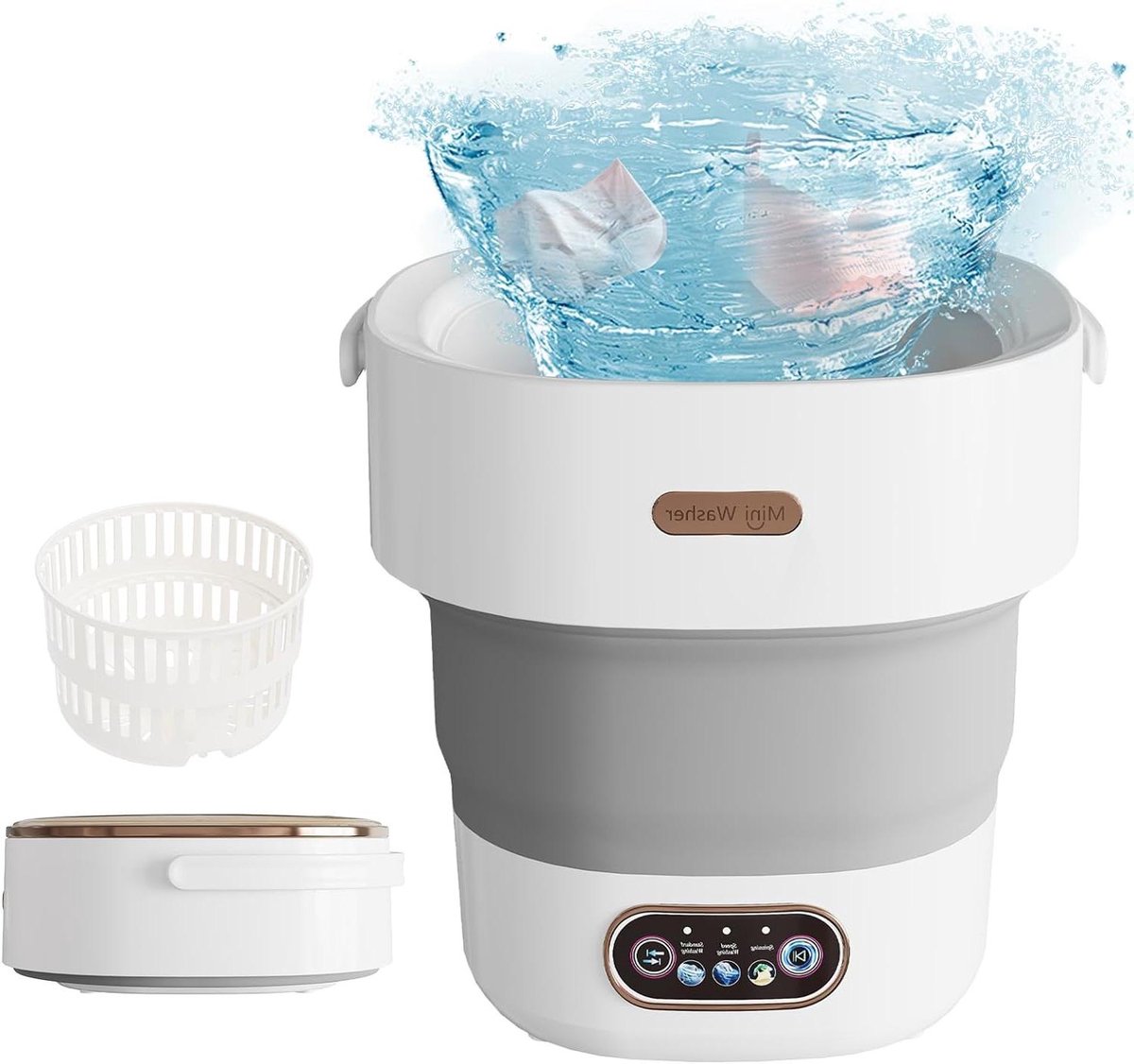 Mini Wasmachine Compacte Wassert Kamperen en Reizen Inclusief Centrifuge 13 Liter Grijs Wit