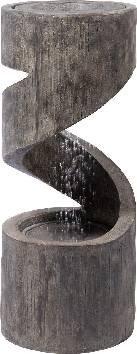 SnelShoppen - Tuinfontein met LED-verlichting, Polyhars Waterval, Decoratieve Sierfontein voor Buiten, Weerbestendig, 31,5 x 31,5 x 79,5 cm, Grijs, Tu