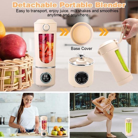 Draagbare mixer - Smoothiemaker shakes - Gezonde drankjes maken - 12 roestvrijstalen messen - 700 ml capaciteit - Beige — afbeelding 3