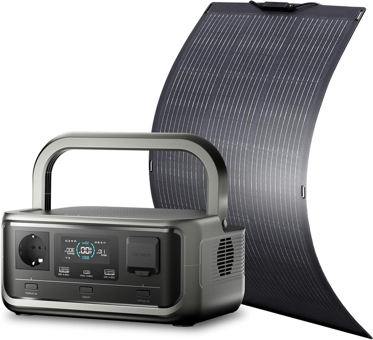Draagbare Energiecentrale - Solar Generator - Energie Voor Onderweg - Pure Sinus Wisselstroom - 256 Wh Batterij - Zwart