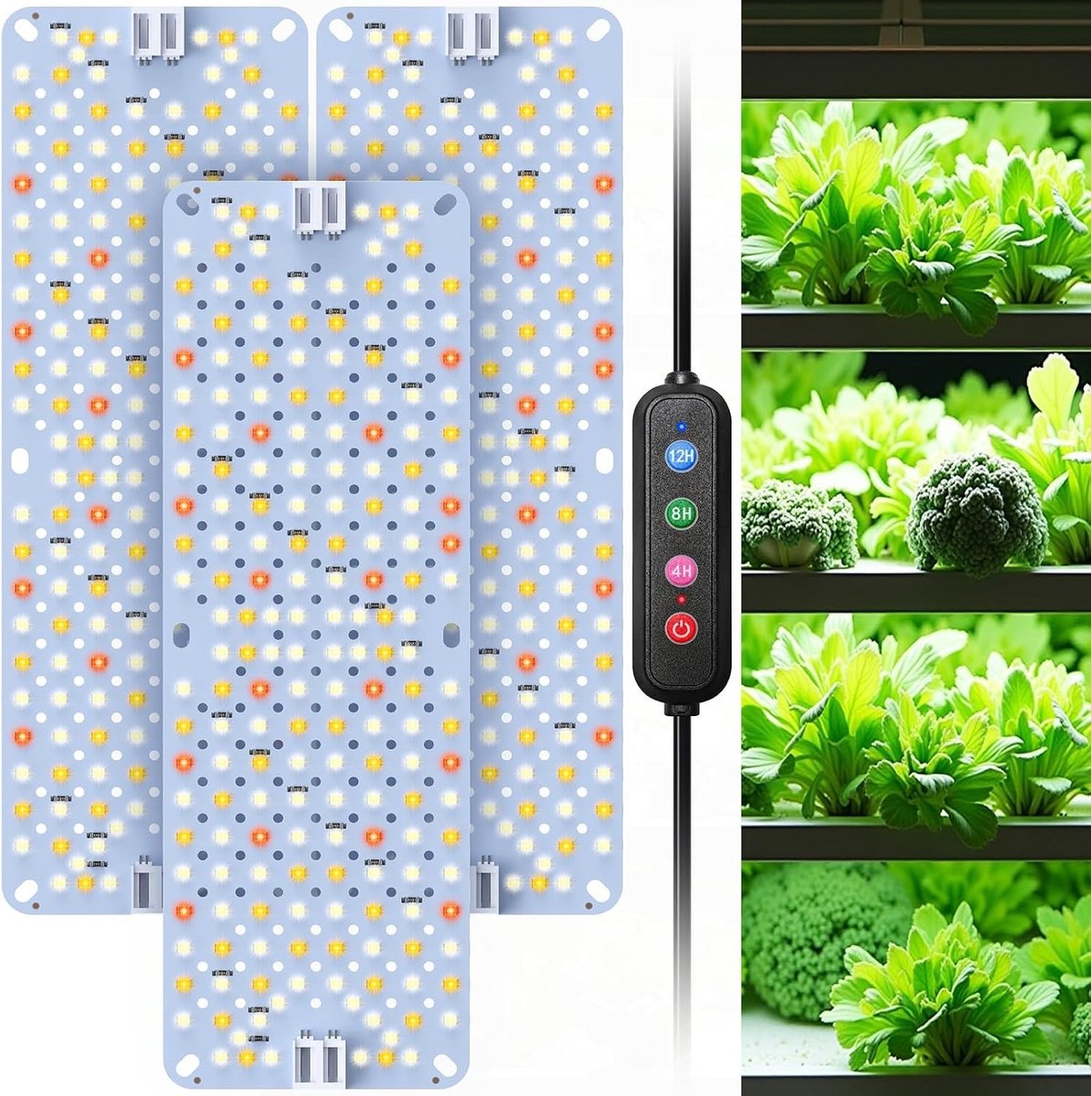 LED Plant Lamp Set - Volledig Spectrum Kweeklicht voor Binnenplanten met Timer en Daisy Chain Functie voor Groenten en Bloemen, 3-Pack