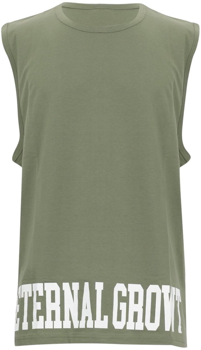SnelShoppen - Heren Tanktop XXL, Deep Lichen Green Melanj, Comfortabele Katoenen Mouwloze Shirt voor Zomer Feesten, Casual Outfits, Sport en Vrije Tij
