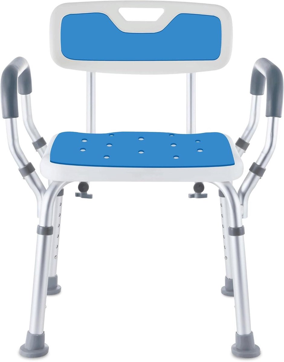 Douchestoel - Badkamerhulpmiddel - Veilig Douchen - In hoogte verstelbaar - 47 x 495 x 825 cm - Wit Blauw