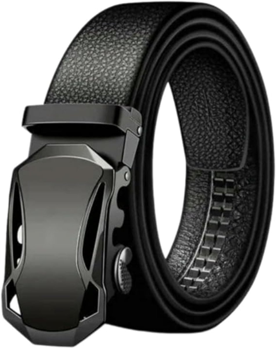 KZQ Herenriem met automatische gesp - Verstelbaar vegan leren riem, glanzend lychee patroon - Voor zakelijk en casual - Zwart-120 3.6cm