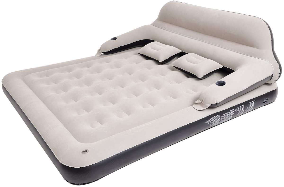SnelShoppen - Kingsize Luchtbed Slaapbank met Hoofdeinde en Kussen, Opblaasbaar Bed voor Buiten, Draagbaar, 2 Bekerhouders, Perfect voor Kamperen en A